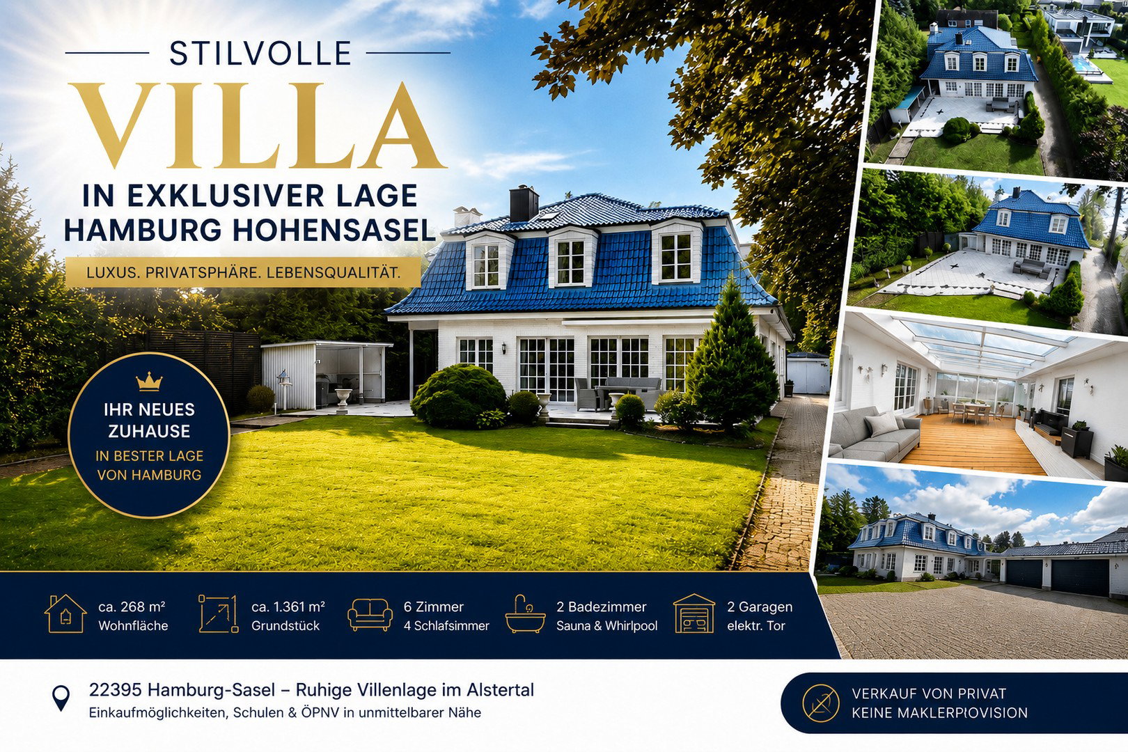 Foto 1 von 12 — Exklusive Villa in Hamburg-Hohensasel – Eleganz, Privatsphäre & Lebensqualität