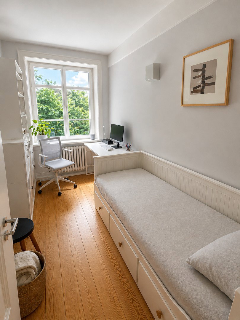 Foto 10 von 12 — Stilvoller Familienaltbau | 117 m² | 4,5 Zimmer | Garage | Loggia | Blick ins Grüne | Tarpenbek