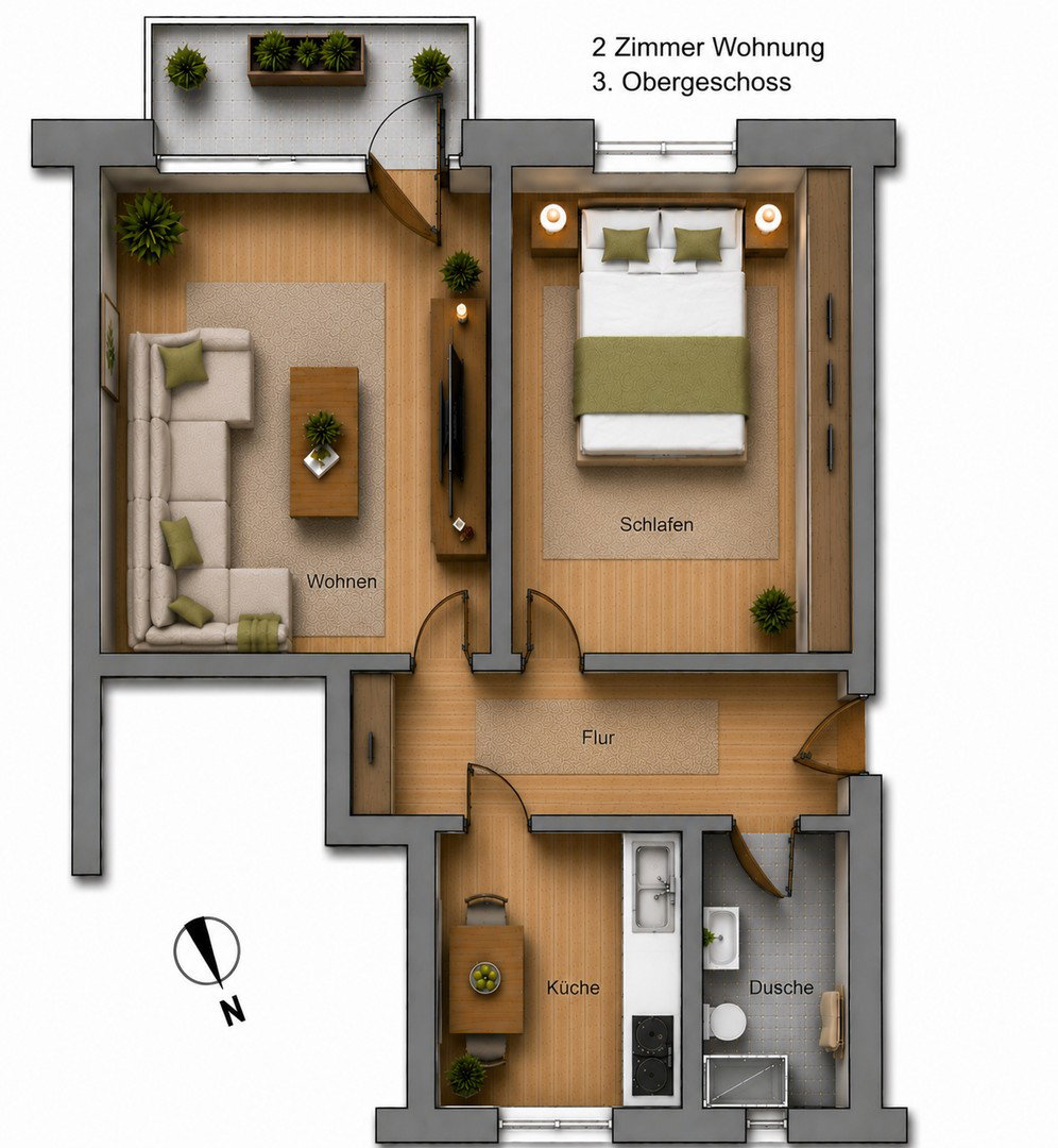 Foto 6 von 6 — Modernisierte 2-Zimmer Wohnung mit Südbalkon und Gartenmitbenutzung in Hamm Nord