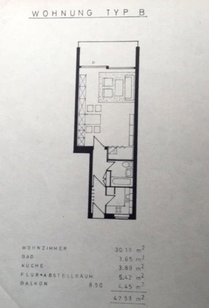 Foto 8 von 8 — Komfortable 1,5 Zimmer in Blankenese mit Südbalkon und Tiefgarage