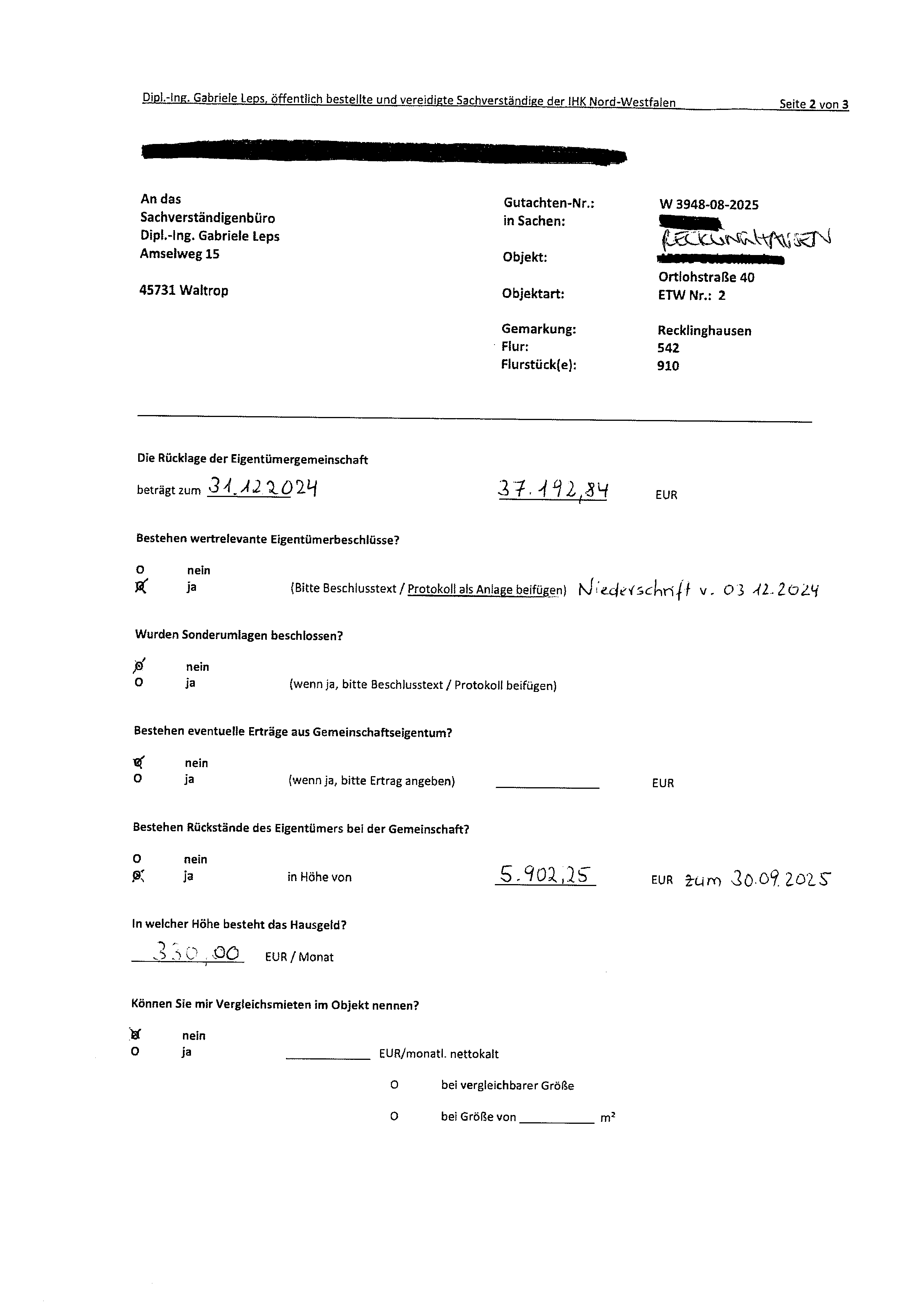 Foto 112 von 122 — Eigentumswohnung (1 bis 2 Zimmer), ETW Nr. 2 im EG: Diele, Schlafzimmer, Badezimmer, Wohnzimmer mit offenem Küchenbereich. Die ETW Nr. 2 ist zum Wertermittlungsstichtag vermietet.